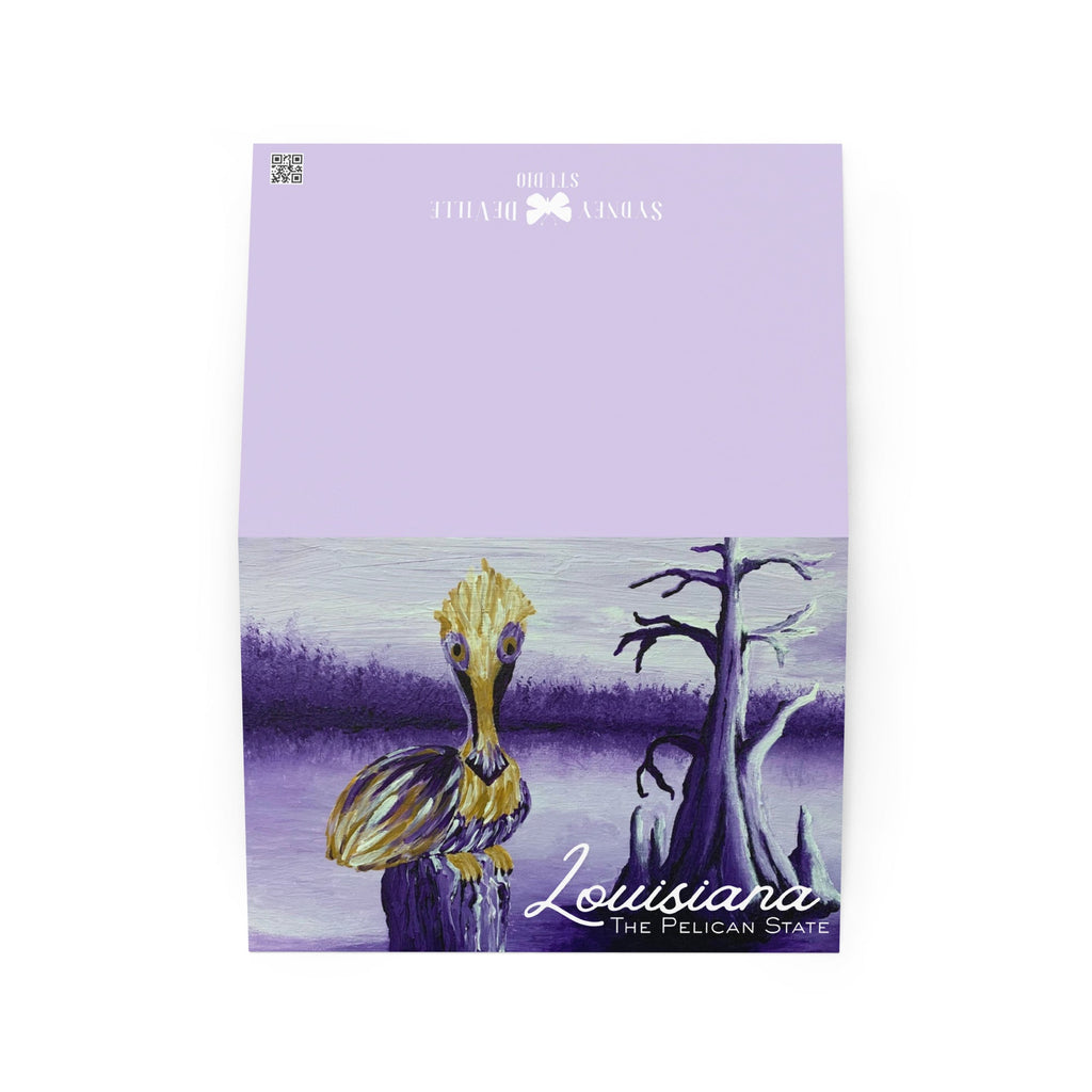 The Pelican State greeting card front — original hand-painted artwork by Louisiana artist Sydney DeVille